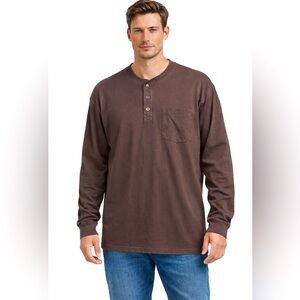 Duluth Trading Longtail T Henley Mens 3XL Brown Long Sleeve Pocket Shirt